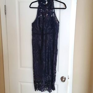 Navy blue lace Bardot dress